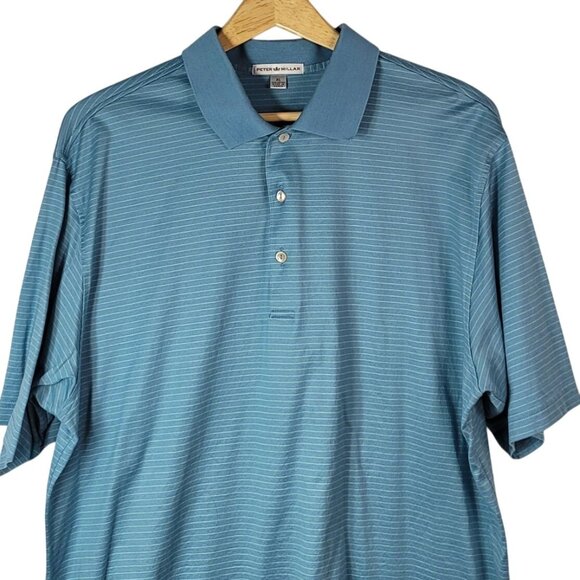 Peter Millar Golf Polo Shirt Blue XL Short Sleeve 3 Buttons Striped 100% Cotton - Picture 2 of 7